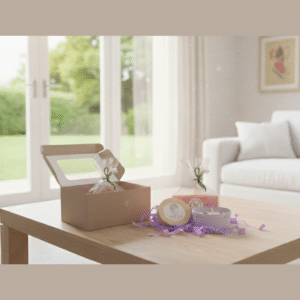 kit vela 200 gramos en molde vidrio más jabón artesanal caja decorada, relleno y tarjeta